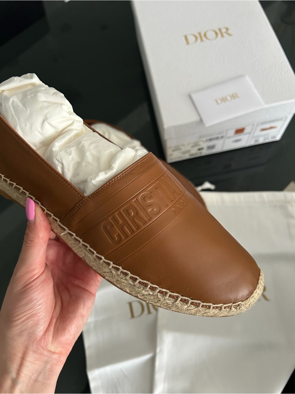 Dior Men’s Tan Leather Espadrilles with Embossed CHRISTIAN Logo - Picture 6 of 7